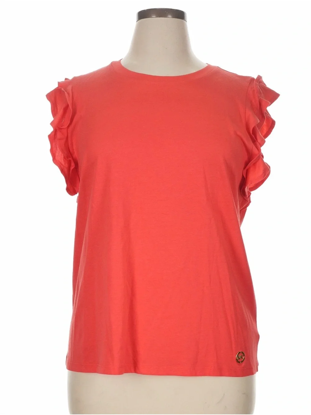 Michael Kors Coral Short Sleeve Ruffle Tee Size XL
